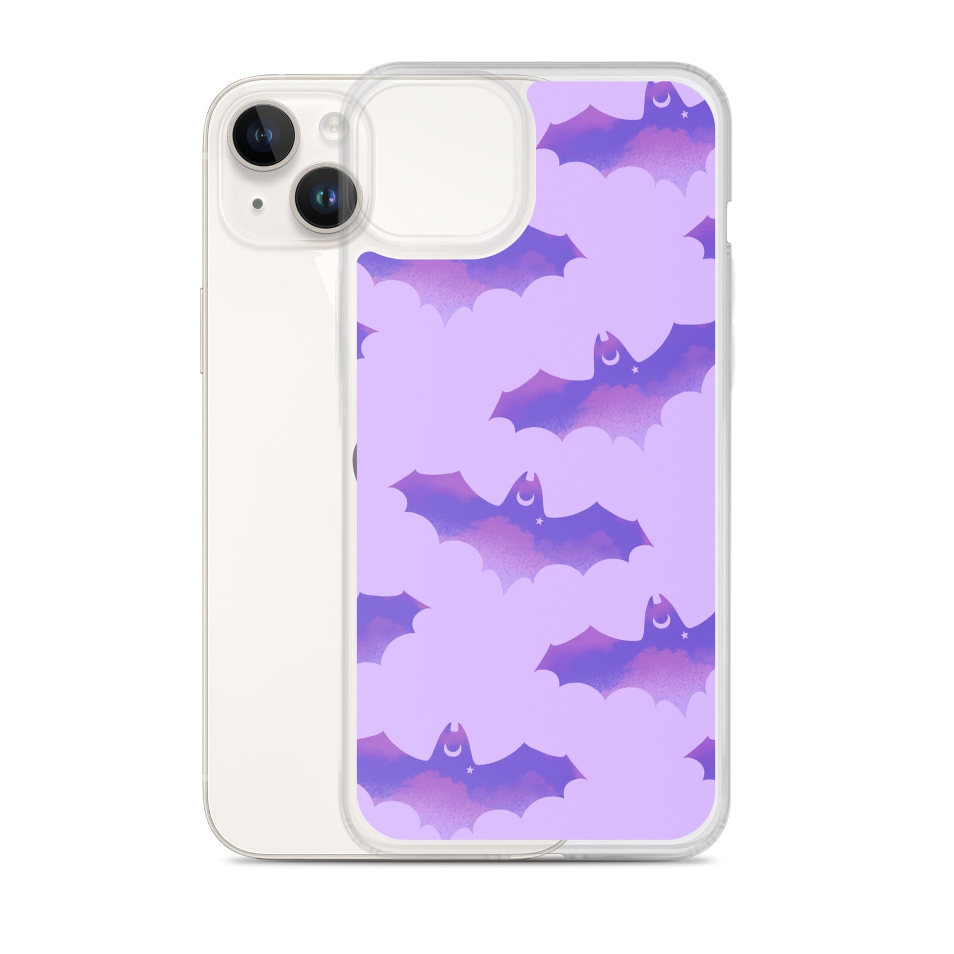 Sleek Morrigan iPhone® Clear Case with bat design, offering protection from scratches and easy access to ports.