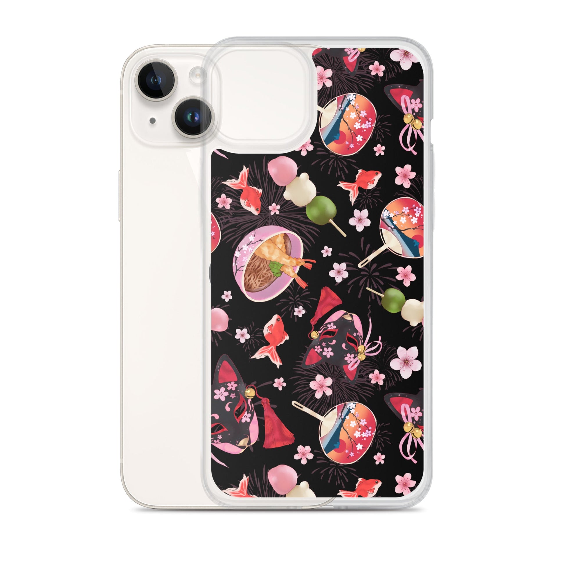 Matsuri iPhone® Clear Case featuring vibrant designs, offering protection from scratches and easy access to ports.