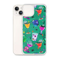 Stylish Monster Party iPhone® Clear Case featuring vibrant drink designs, offering protection from scratches and dirt.