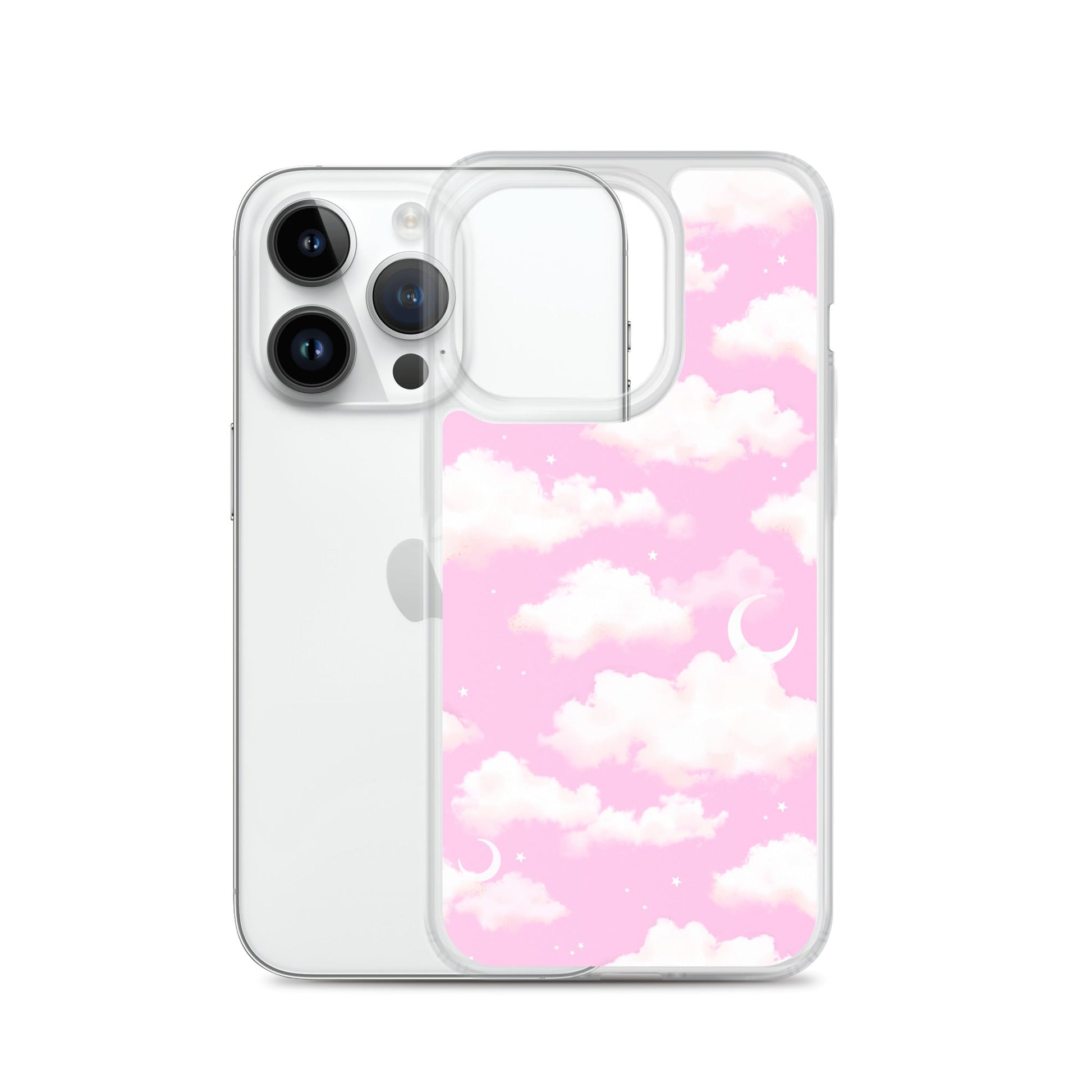 Cloudy Sky iPhone® Clear Case showcases a dreamy pink cloud design, offering stylish protection for your device.