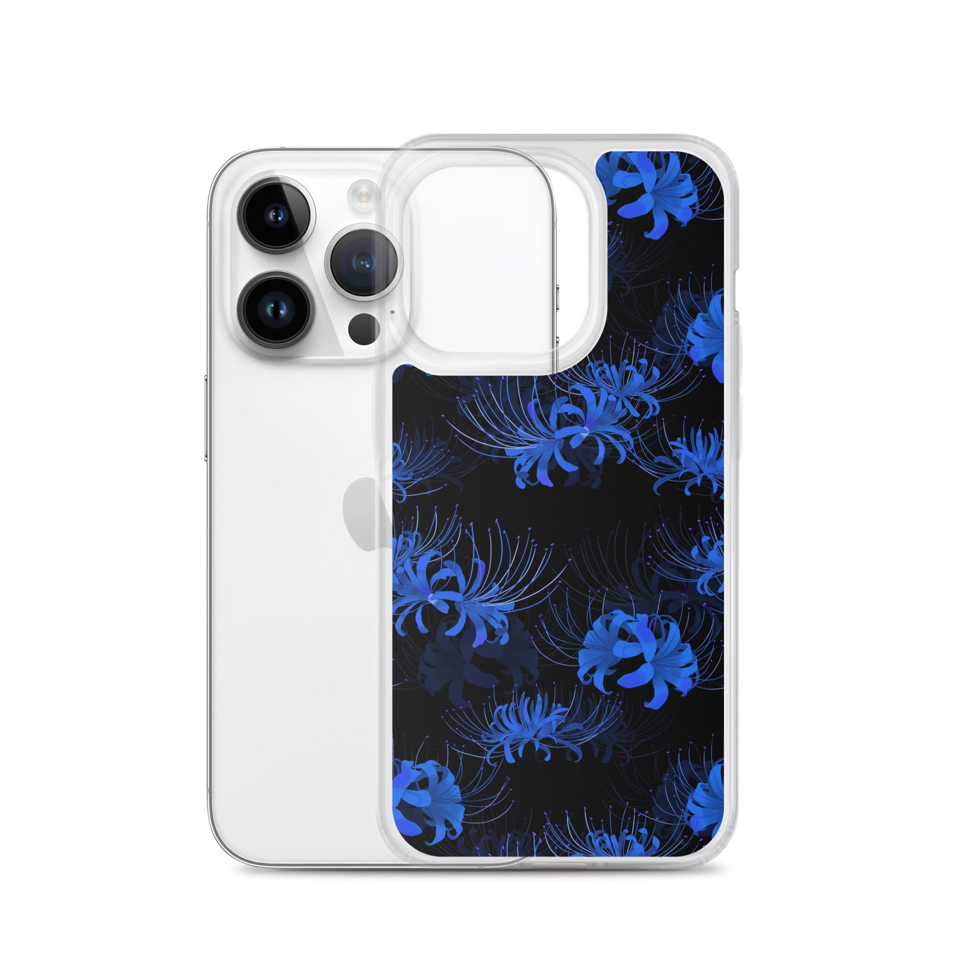 Sleek Higanbana iPhone® Clear Case featuring a floral design, protecting against scratches and dirt.