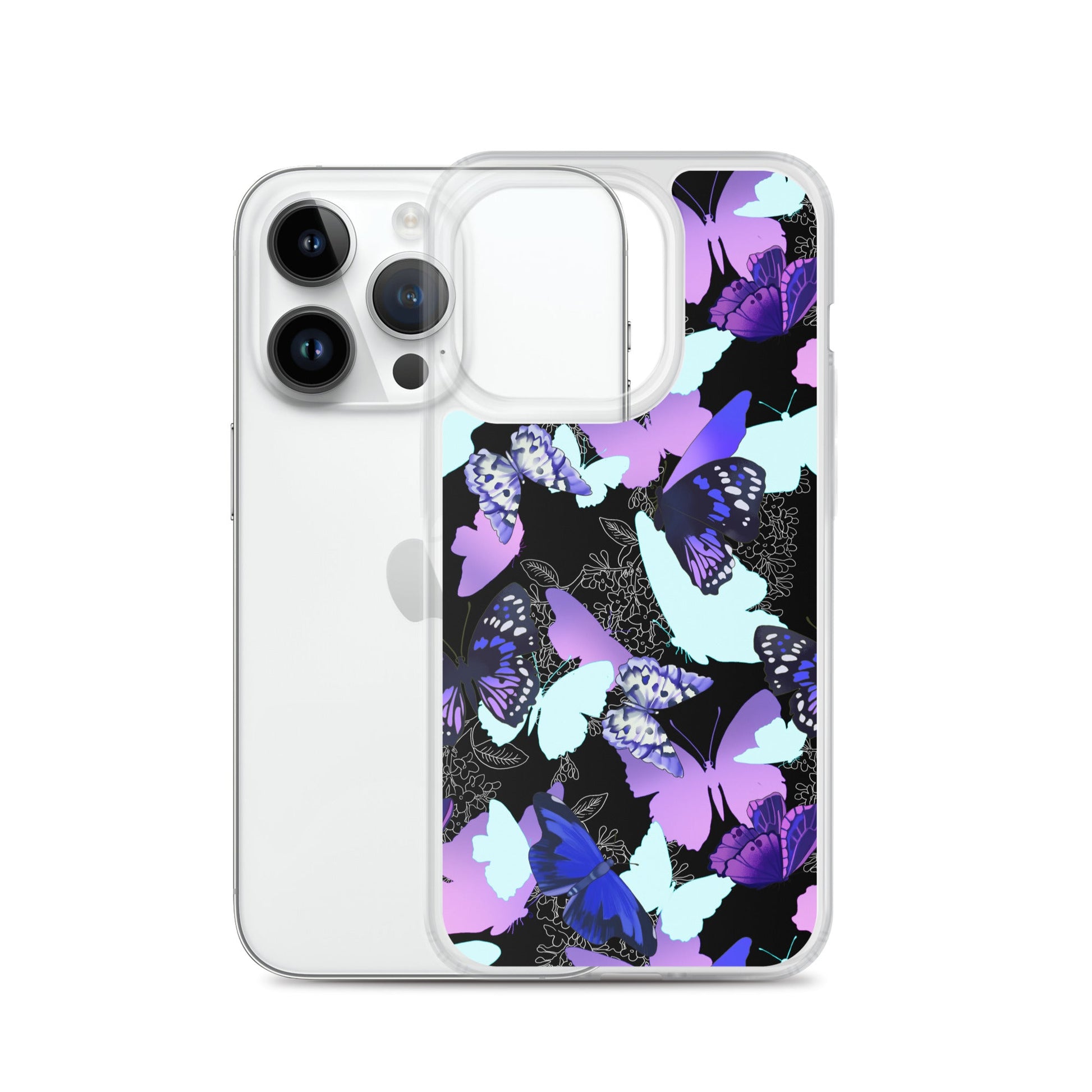 Stylish Butterfly iPhone® Clear Case featuring vibrant butterflies, offering protection from scratches and dirt.