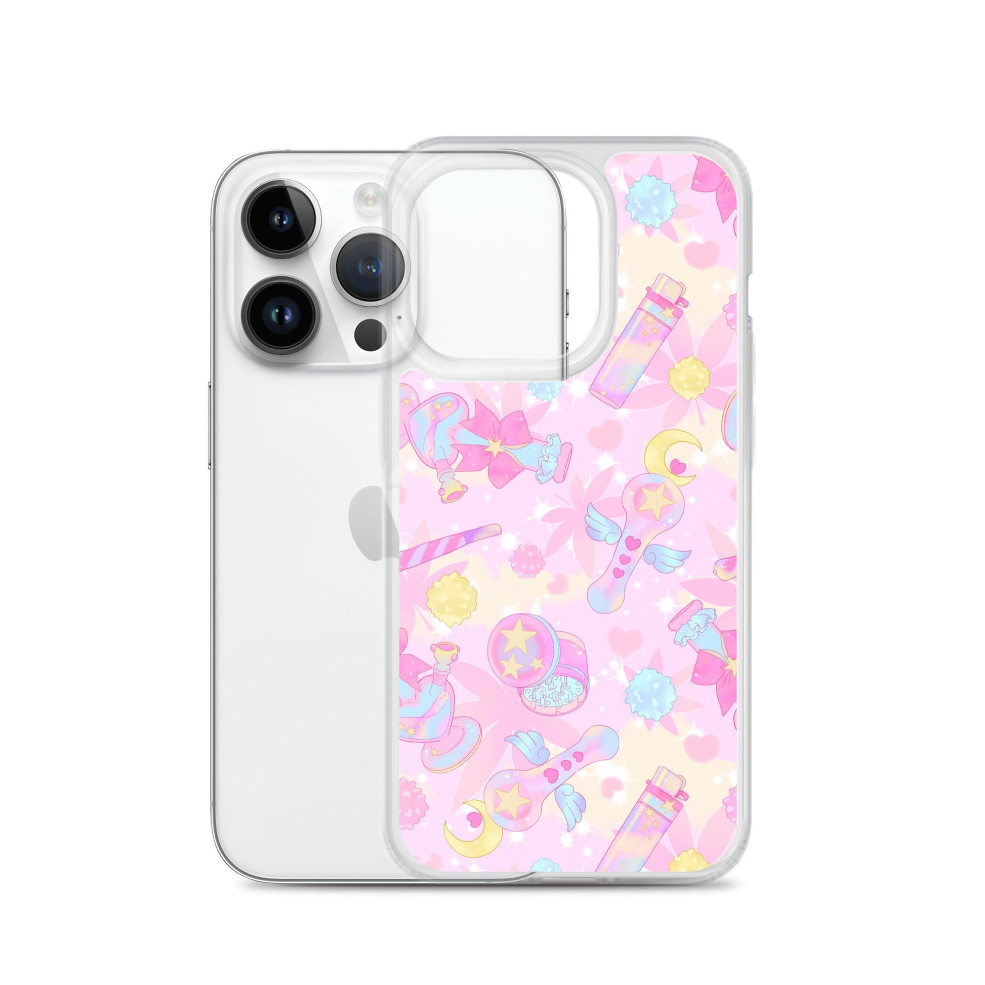 Colorful Indica Magica iPhone® Clear Case displaying cute designs, offering scratch protection and easy access to ports.