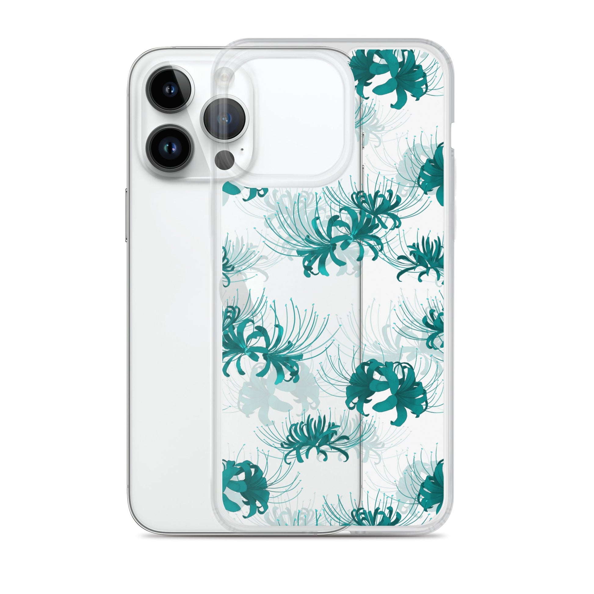 Higanbana iPhone® Clear Case features a floral design, offering protection from scratches and easy access to ports.