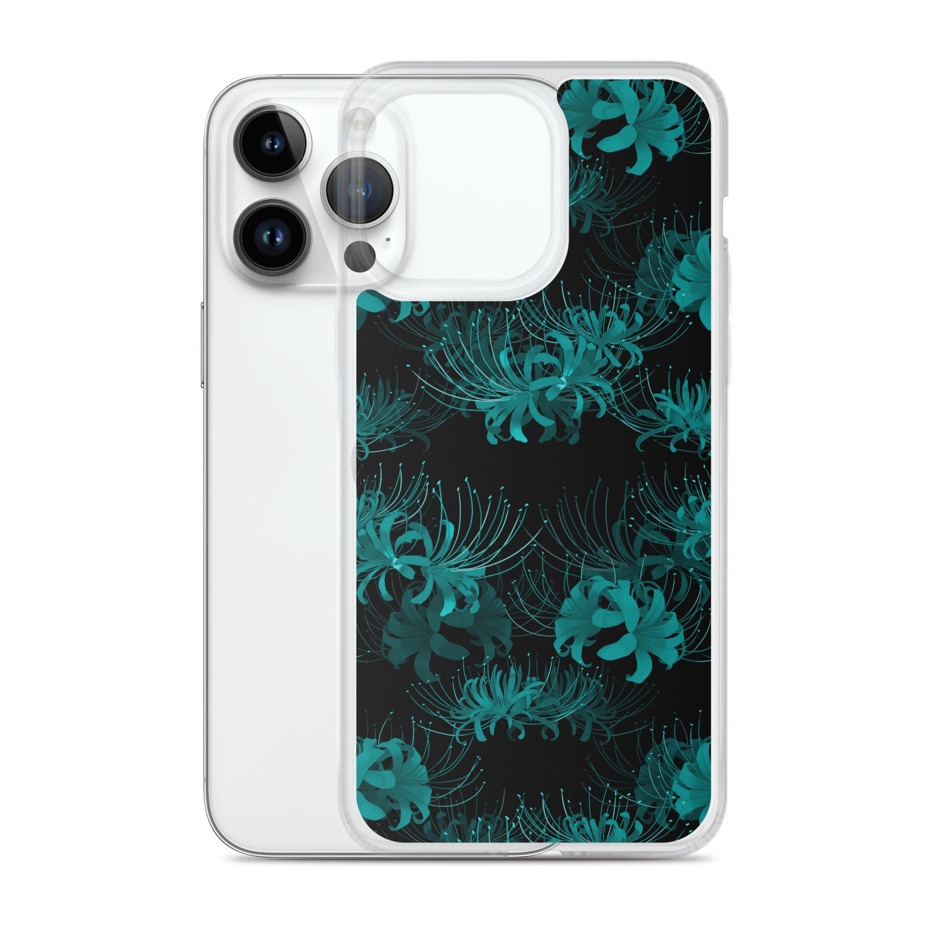 Sleek Higanbana iPhone® Clear Case featuring a floral design, protecting your phone from scratches and dirt.