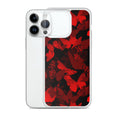 Sleek Butterfly iPhone® Clear Case featuring a vibrant red butterfly design, protecting against scratches and dirt.