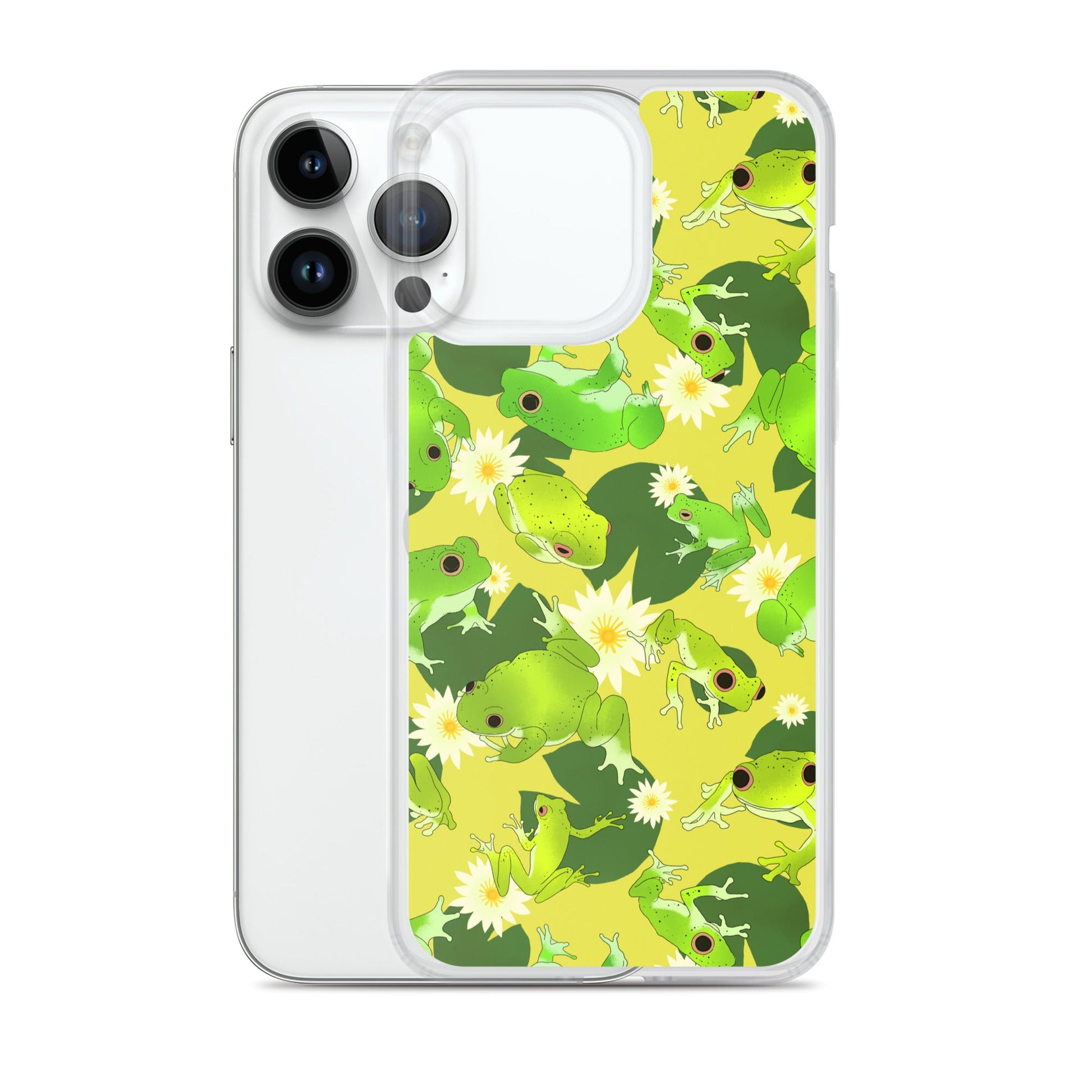 Colorful Kero-kero iPhone® Clear Case showcasing vibrant frog designs, offering sleek protection for your device.