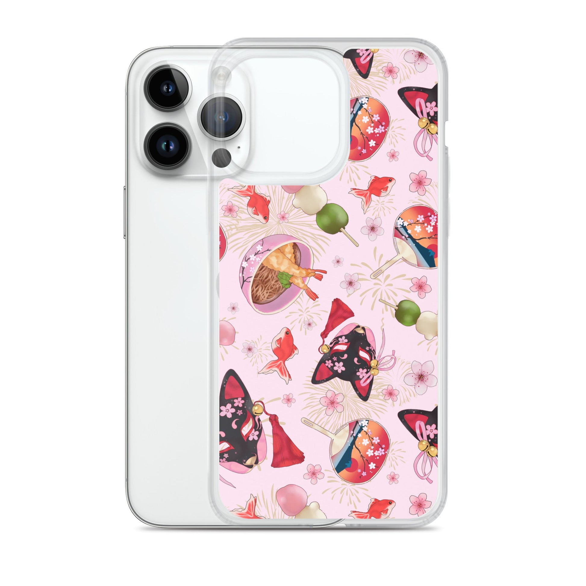 Matsuri iPhone® Clear Case features vibrant designs, offering protection from scratches and easy access to ports.
