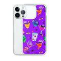 Colorful Monster Party iPhone® Clear Case featuring vibrant drink and skull designs, perfect for stylish protection.
