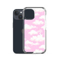 Cloudy Sky iPhone® Clear Case showcases a pink and white cloud design, offering stylish protection for your device.