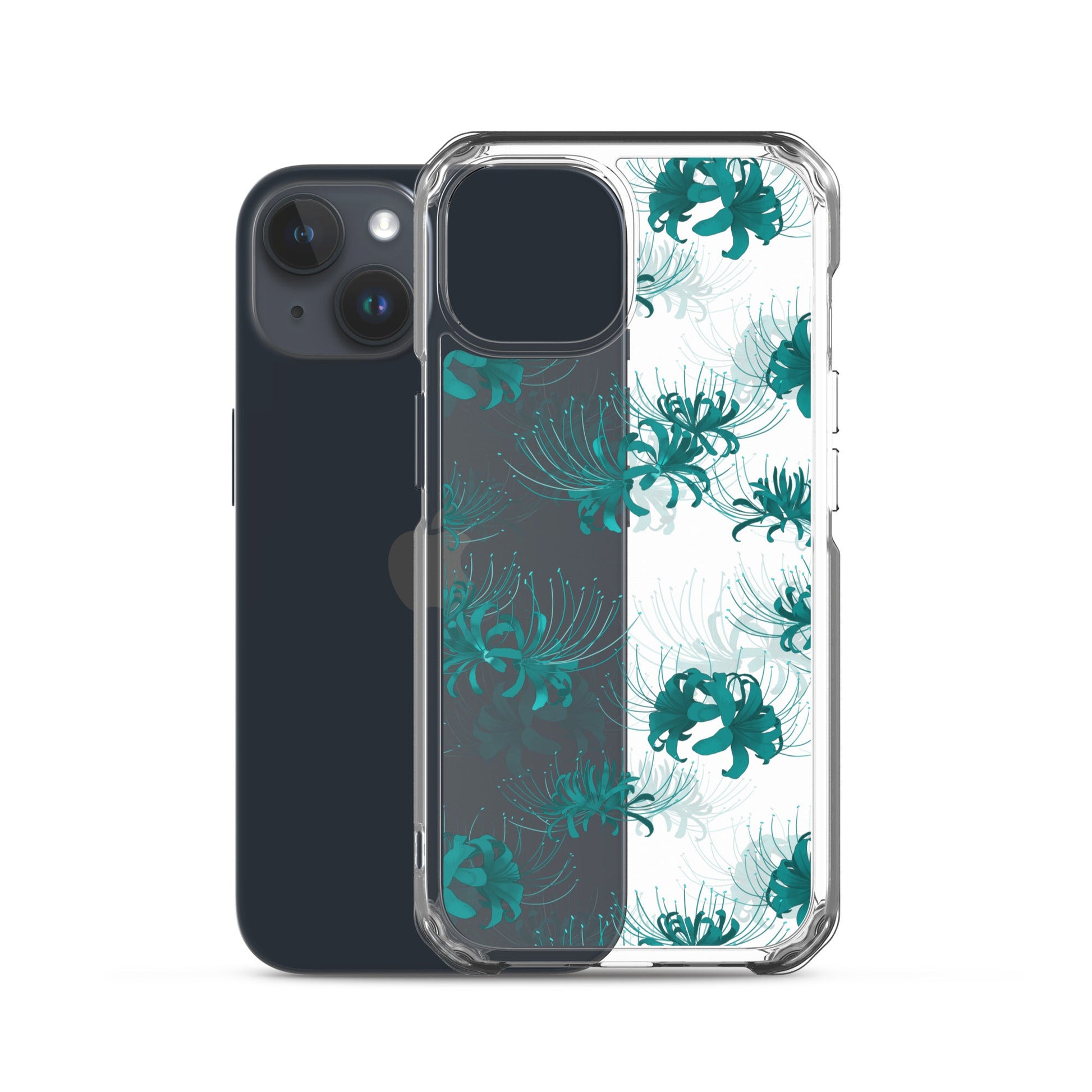 Stylish Higanbana iPhone® Clear Case showcasing vibrant floral design, perfect for protection against scratches and dirt.