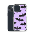 Sleek Morrigan iPhone® Clear Case with a bat design, offering protection from scratches and easy access to ports.