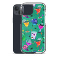 Stylish Monster Party iPhone® Clear Case featuring vibrant drink designs, offering excellent protection and easy access.