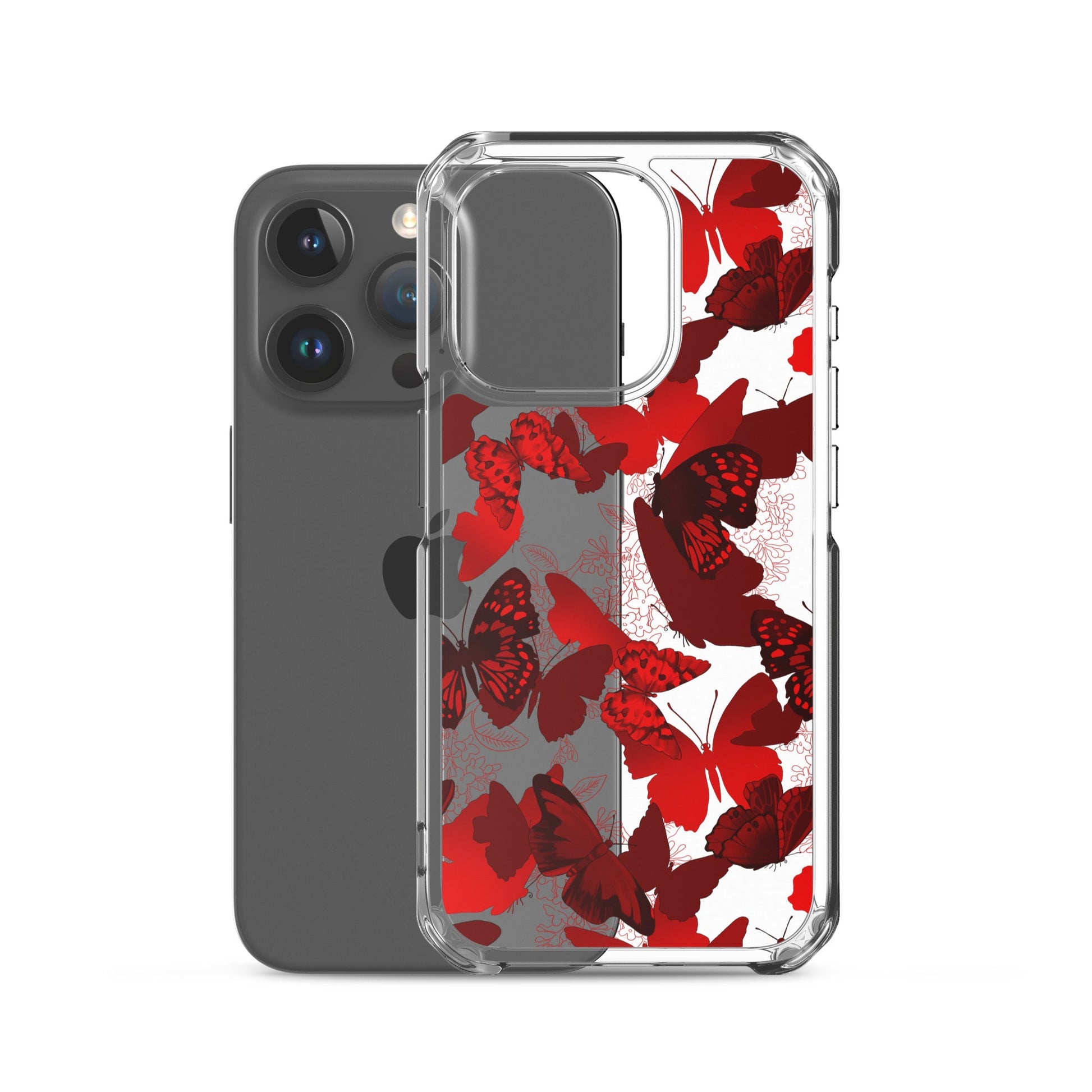 Colorful Butterfly iPhone® Clear Case featuring a solid back and flexible sides for easy access and protection.