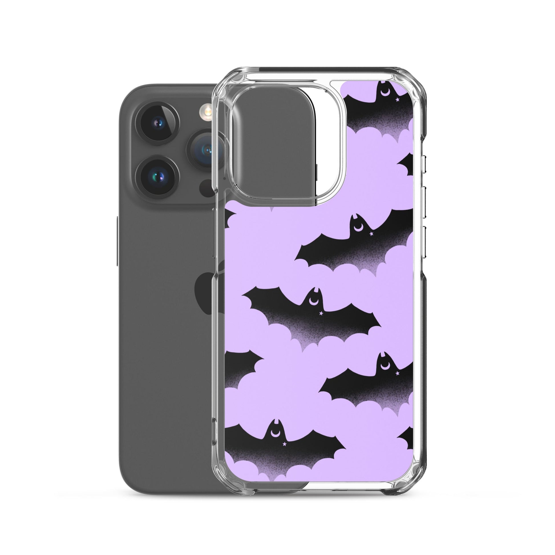 Sleek Morrigan iPhone® Clear Case with bat design offers durable protection against scratches and dirt.