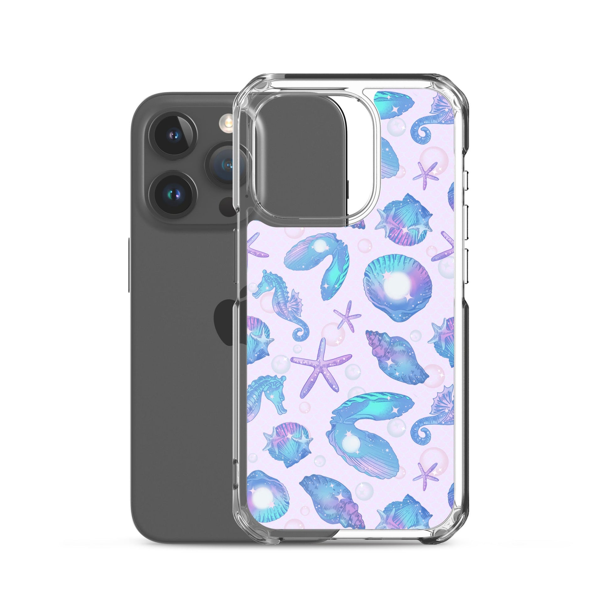 Sea Princess iPhone® Clear Case showcases a vibrant seashell design, offering durable protection for your device.