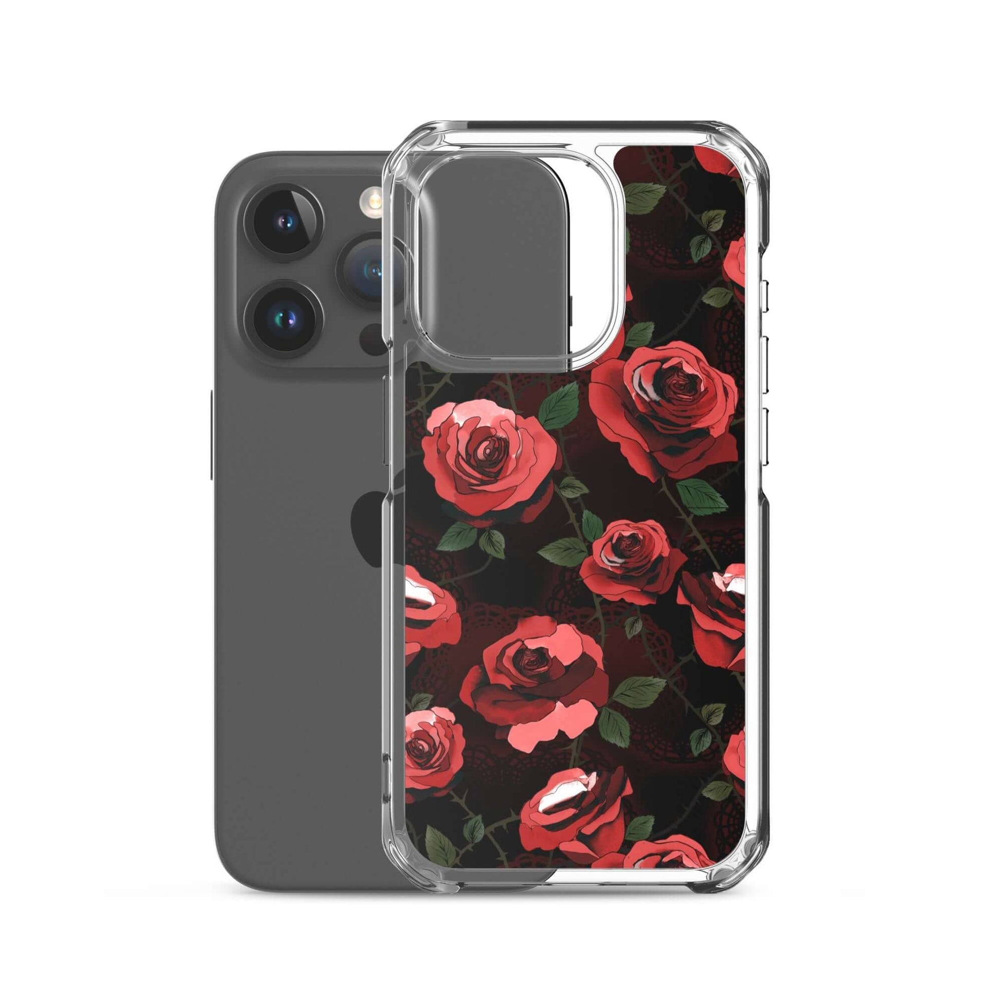 Showcasing the Enchanted Rose iPhone® Clear Case, designed for protection and style with vibrant floral details.