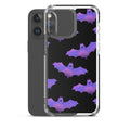Stylish Morrigan iPhone® Clear Case featuring a bat design, offering protection and easy access to ports.