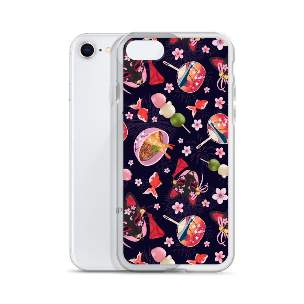 Matsuri iPhone® Clear Case featuring a vibrant design, offering protection from scratches and easy access to ports.