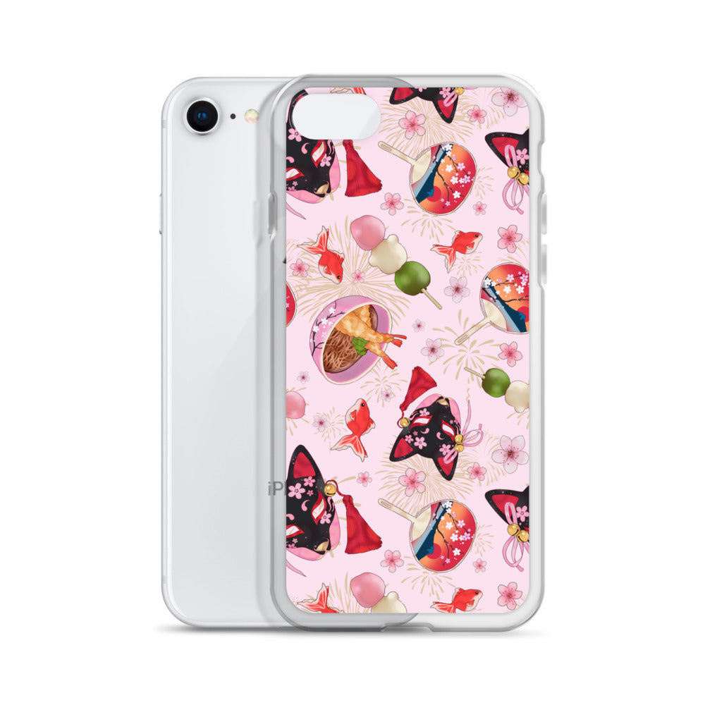 Sleek Matsuri iPhone® Clear Case featuring colorful designs, offering protection from scratches and easy access to ports.