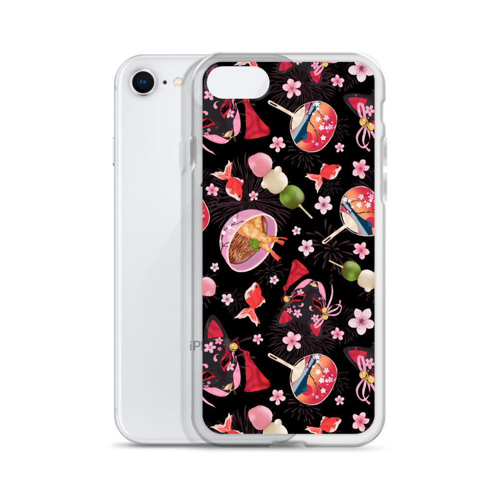Stylish Matsuri iPhone® Clear Case features vibrant designs, offering protection from scratches and easy access to ports.