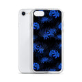 Higanbana iPhone® Clear Case features a sleek design with blue floral patterns, offering style and protection.