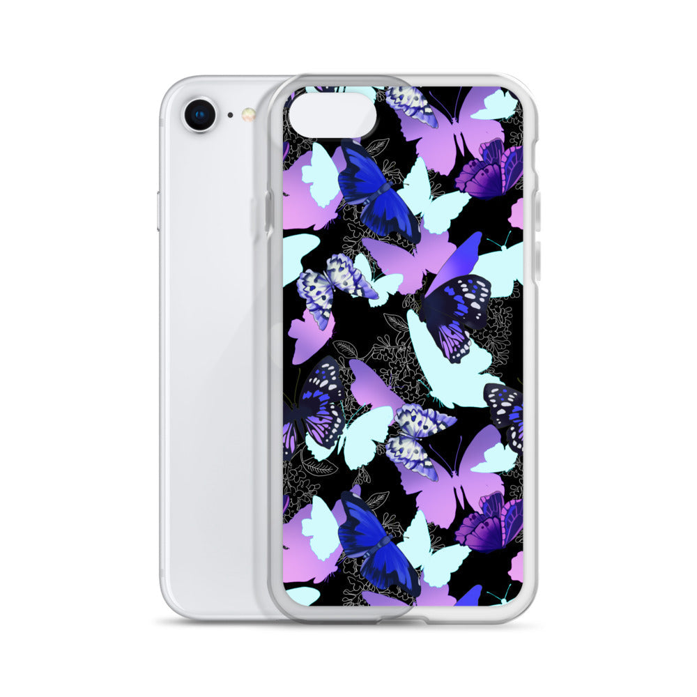 Sleek Butterfly iPhone® Clear Case featuring colorful butterflies, protecting against scratches and dirt, perfect for style.