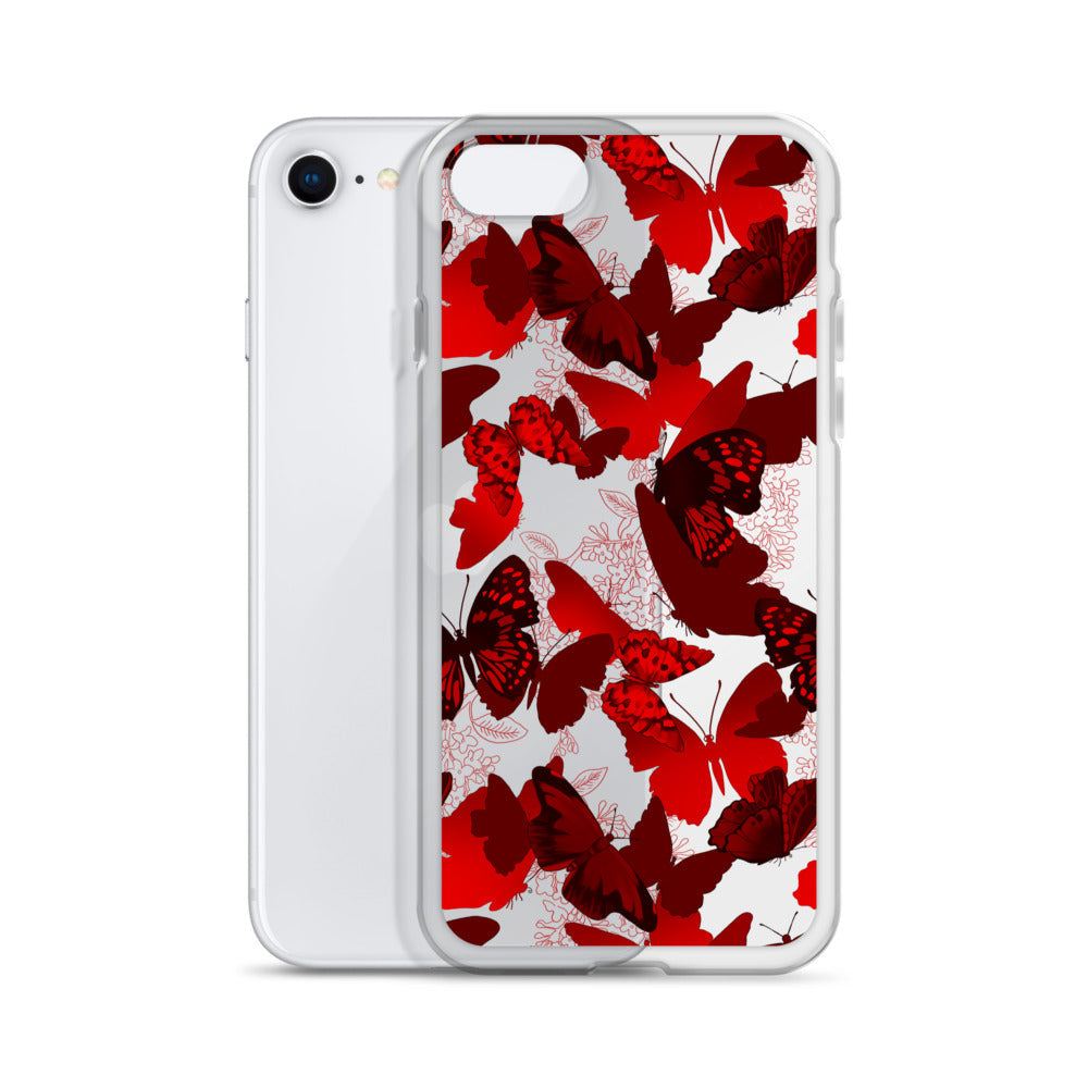 Stylish Butterfly iPhone® Clear Case features vibrant red butterflies for protection against scratches and dirt.