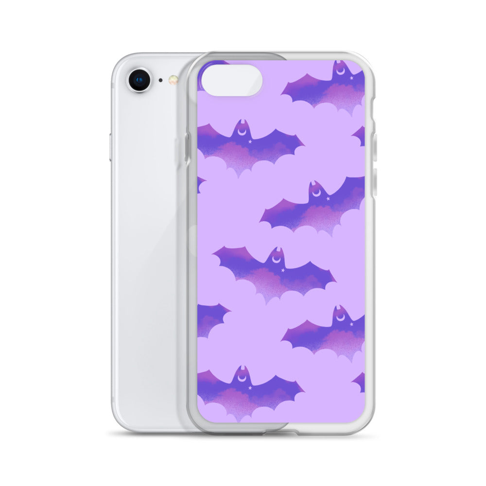 Morrigan iPhone® Clear Case featuring a whimsical bat design, offering protection from scratches and dust.