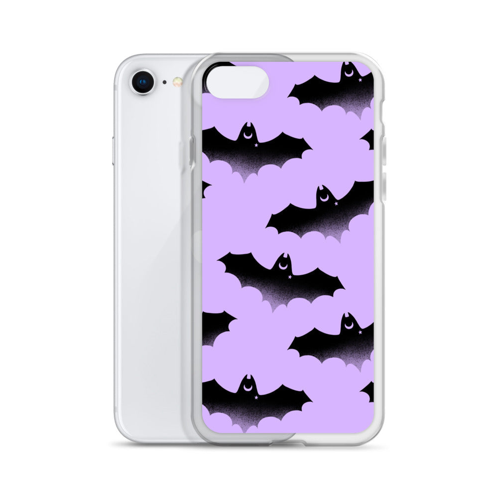 Morrigan iPhone® Clear Case features a stylish bat design, offering protection from scratches and easy access to ports.