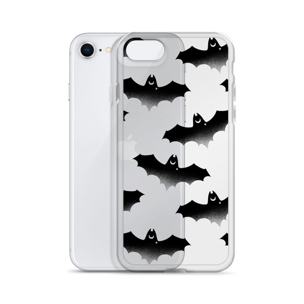 Sleek Lilith iPhone® Clear Case featuring a bat design, offering protection from scratches and easy access to ports.