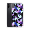 Butterfly iPhone® Clear Case featuring a vibrant butterfly design, offering stylish protection against scratches and dirt.