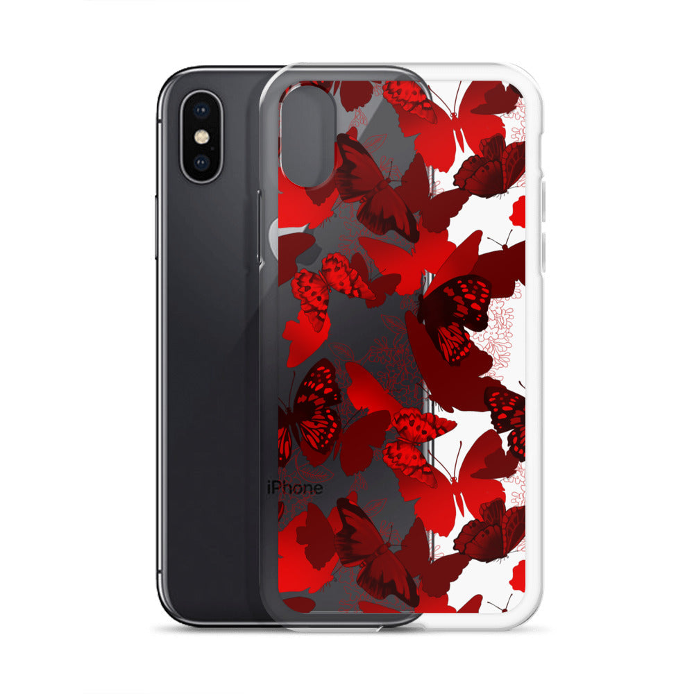 Butterfly iPhone® Clear Case features a vibrant red butterfly design for stylish protection against scratches and dirt.