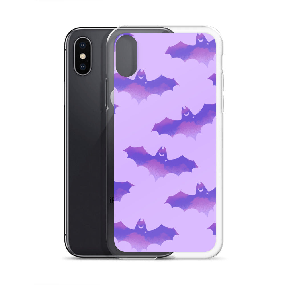 Stylish Morrigan iPhone® Clear Case featuring a bat design, offering protection from scratches and dirt.