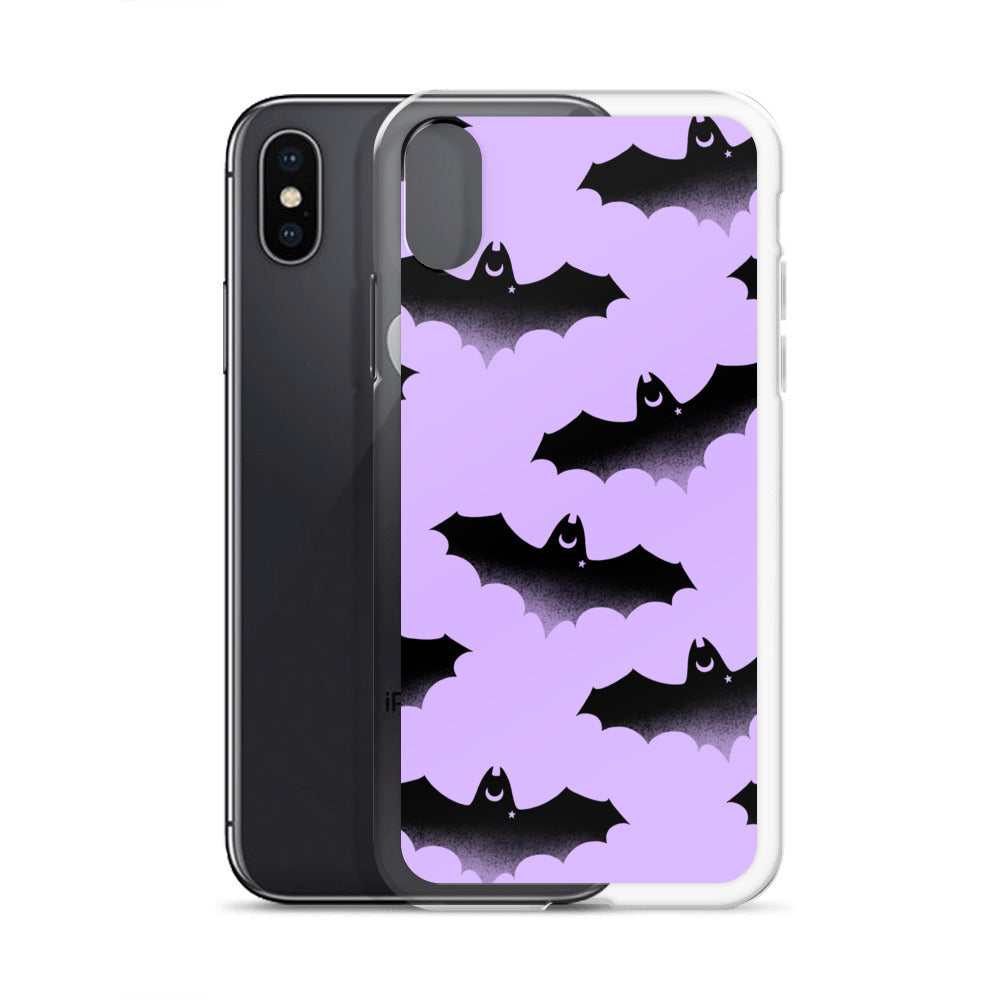 Stylish Morrigan iPhone® Clear Case showcasing bats, protecting your phone from scratches and dirt in style.