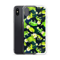 Kero-kero iPhone® Clear Case featuring vibrant frogs and flowers, offering stylish protection for your device.