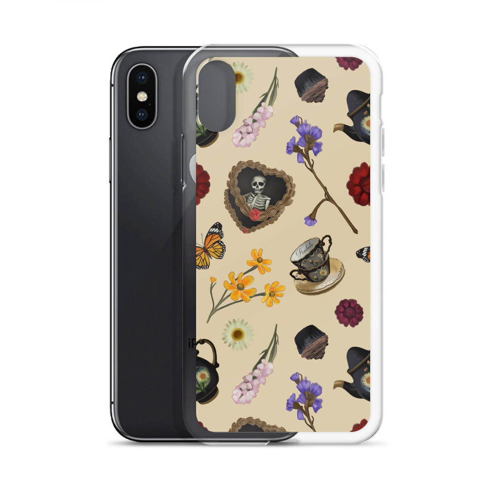 Gothic Tea Time iPhone® Clear Case showcases a unique design, protecting your phone stylishly from daily wear.