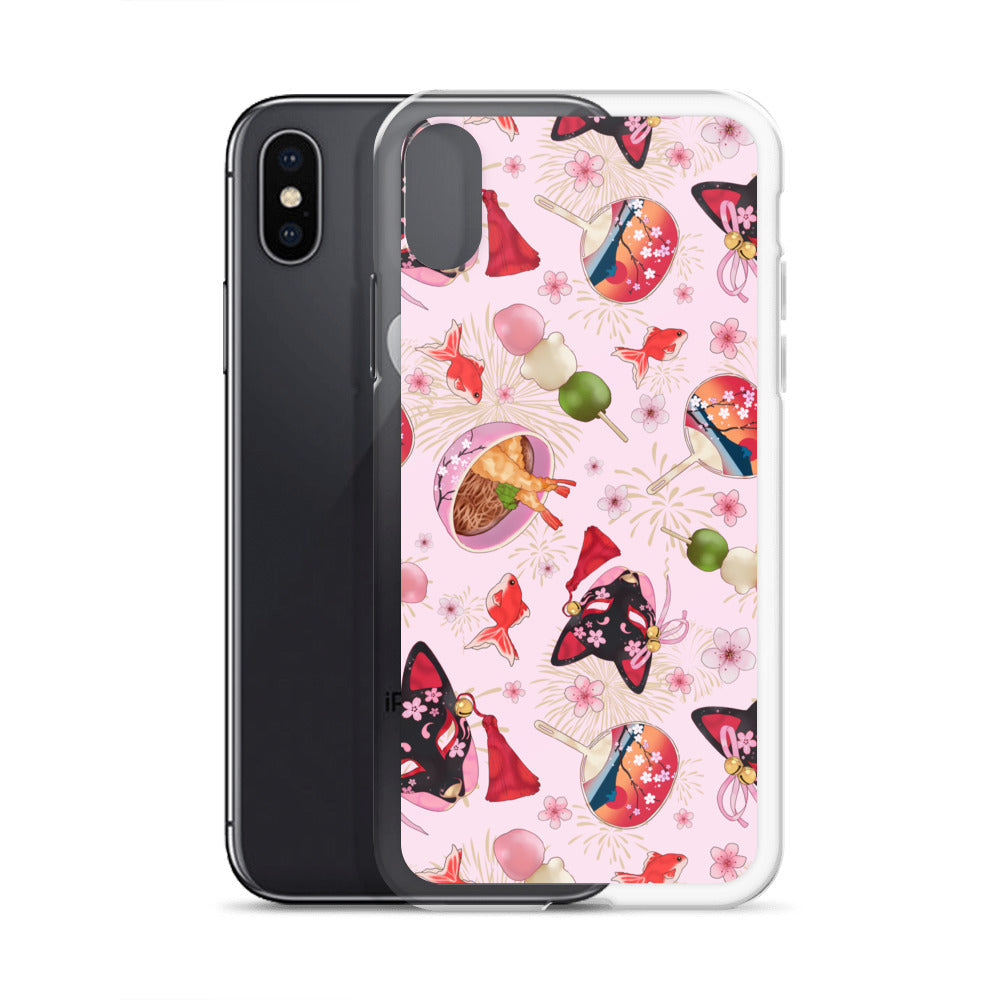 Matsuri iPhone® Clear Case showcases vibrant design, offering protection against scratches and easy access to ports.