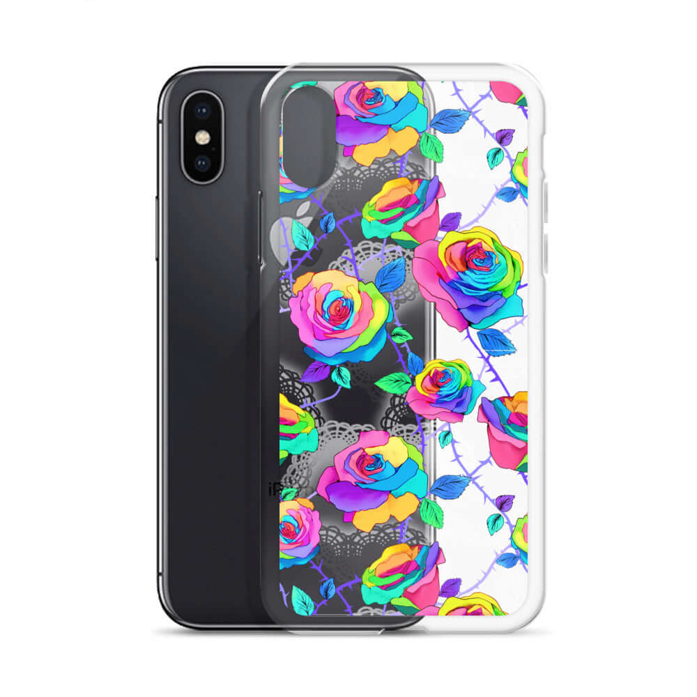 Stylishly protect your phone with the Enchanted Rose iPhone® Clear Case (Transparent), showcasing vibrant floral design.