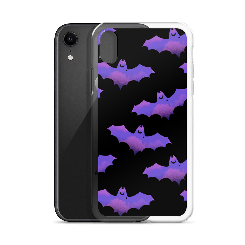 Morrigan iPhone® Clear Case featuring a stylish bat design, providing sleek protection against scratches and dust.