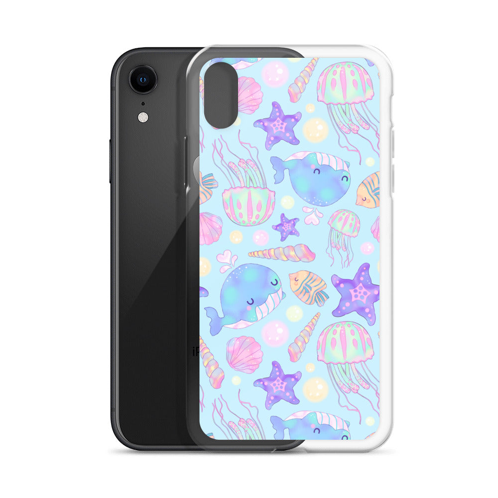 Colorful Under the Sea iPhone® Clear Case featuring marine life patterns, offering sleek protection from scratches and dust.