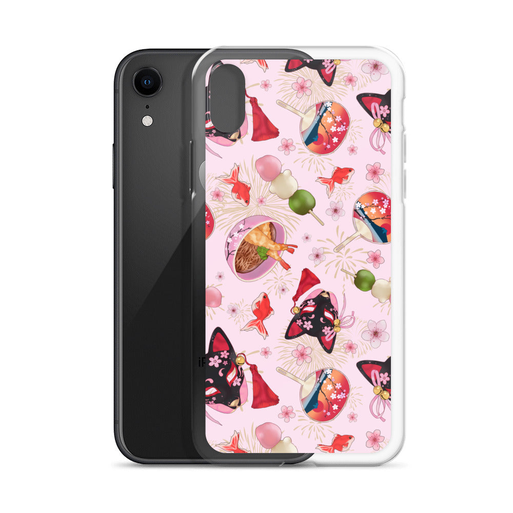 Sleek Matsuri iPhone® Clear Case showcasing vibrant designs, offering protection from scratches and easy access to ports.