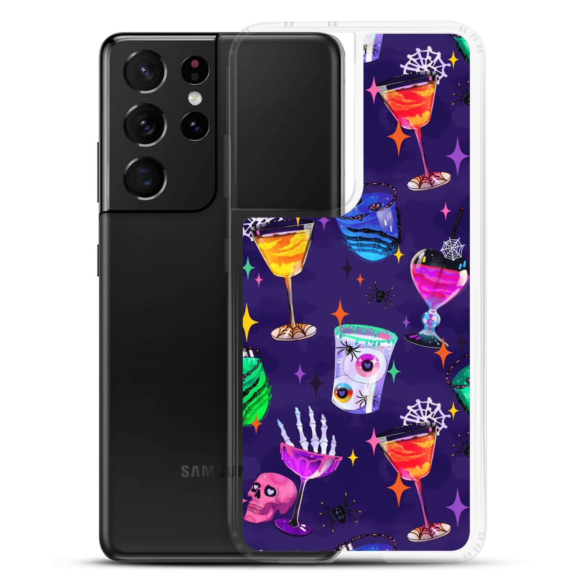 Colorful Monster Party Samsung® Clear Case showcasing festive designs, offering sleek protection for your device.