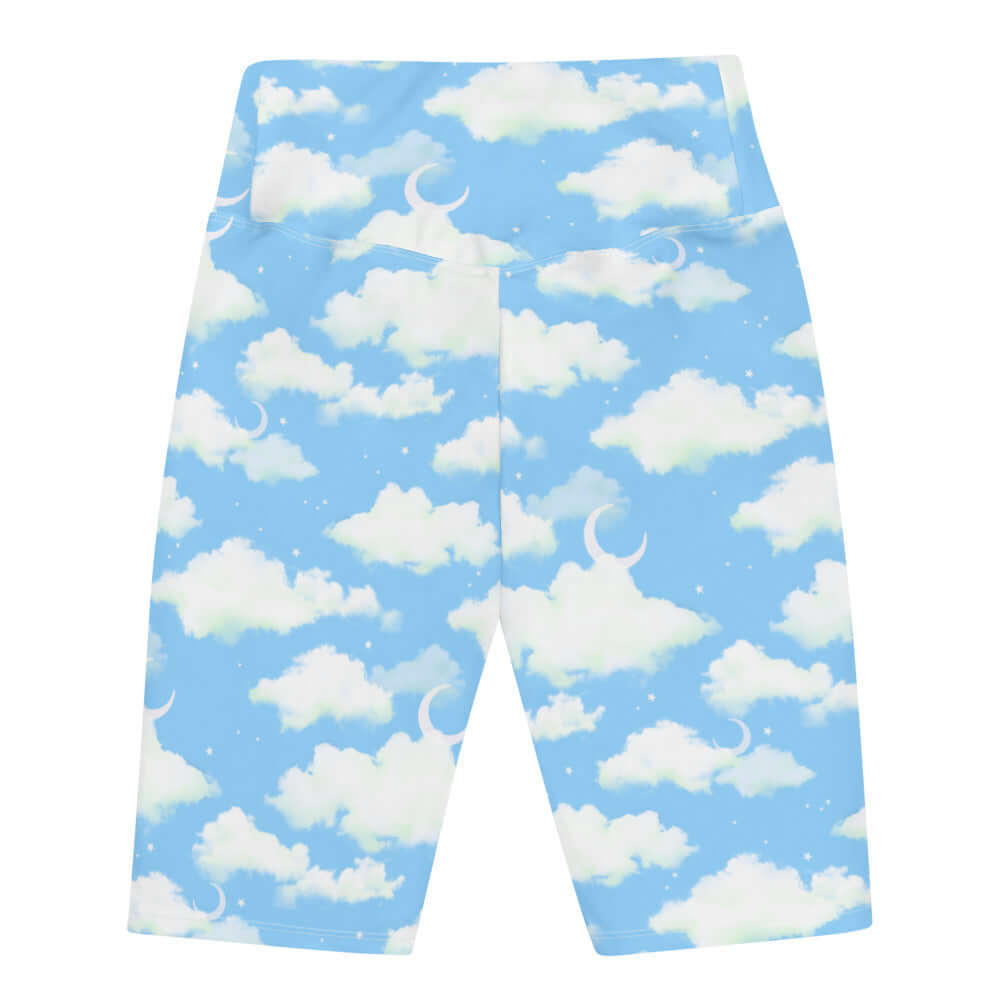High-waisted Cloudy Sky Biker Shorts with a versatile cloud design, perfect for any outfit and ultimate comfort.