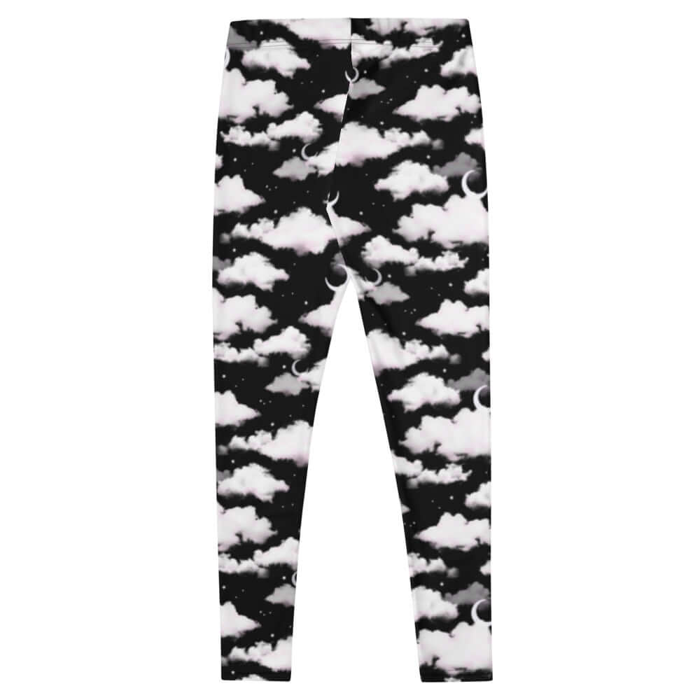 Stylish Cloudy Sky Leggings featuring a black and white cloud pattern, perfect for workouts or casual wear.
