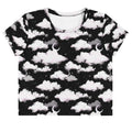Stylish Cloudy Sky Crop Top features a dreamy cloud pattern, perfect for adding flair to any outfit.