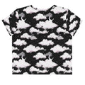 Stylish Cloudy Sky Crop Top featuring a whimsical cloud pattern, perfect for dreamy outfits. Available in various colors.