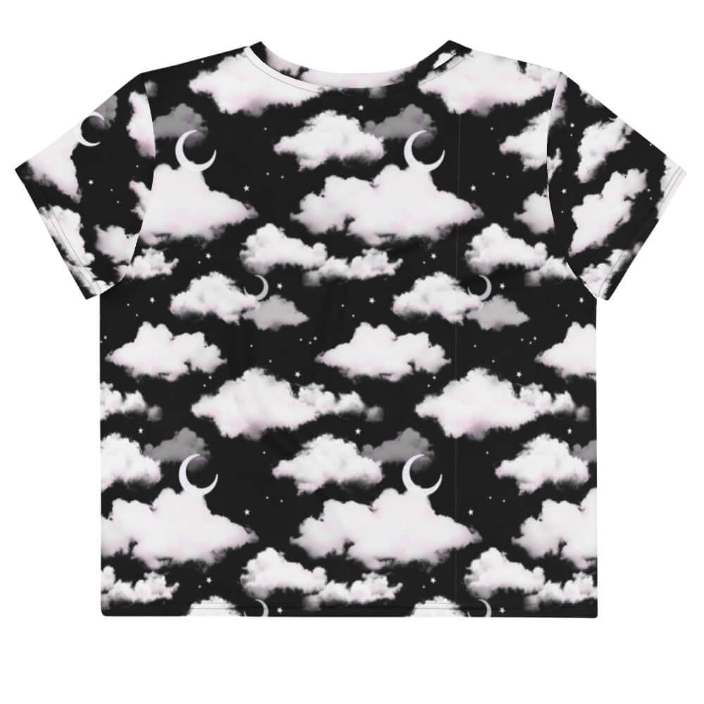 Stylish Cloudy Sky Crop Top featuring a whimsical cloud pattern, perfect for dreamy outfits. Available in various colors.