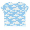 Cloudy Sky Crop Top features a dreamy blue cloud pattern, perfect for a stylish and cheerful look.