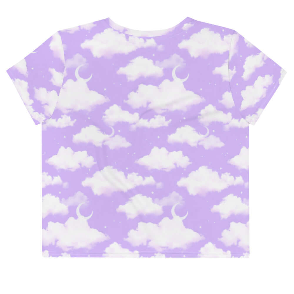 Light purple Cloudy Sky Crop Top featuring a dreamy cloud pattern, perfect for casual outfits and everyday wear.